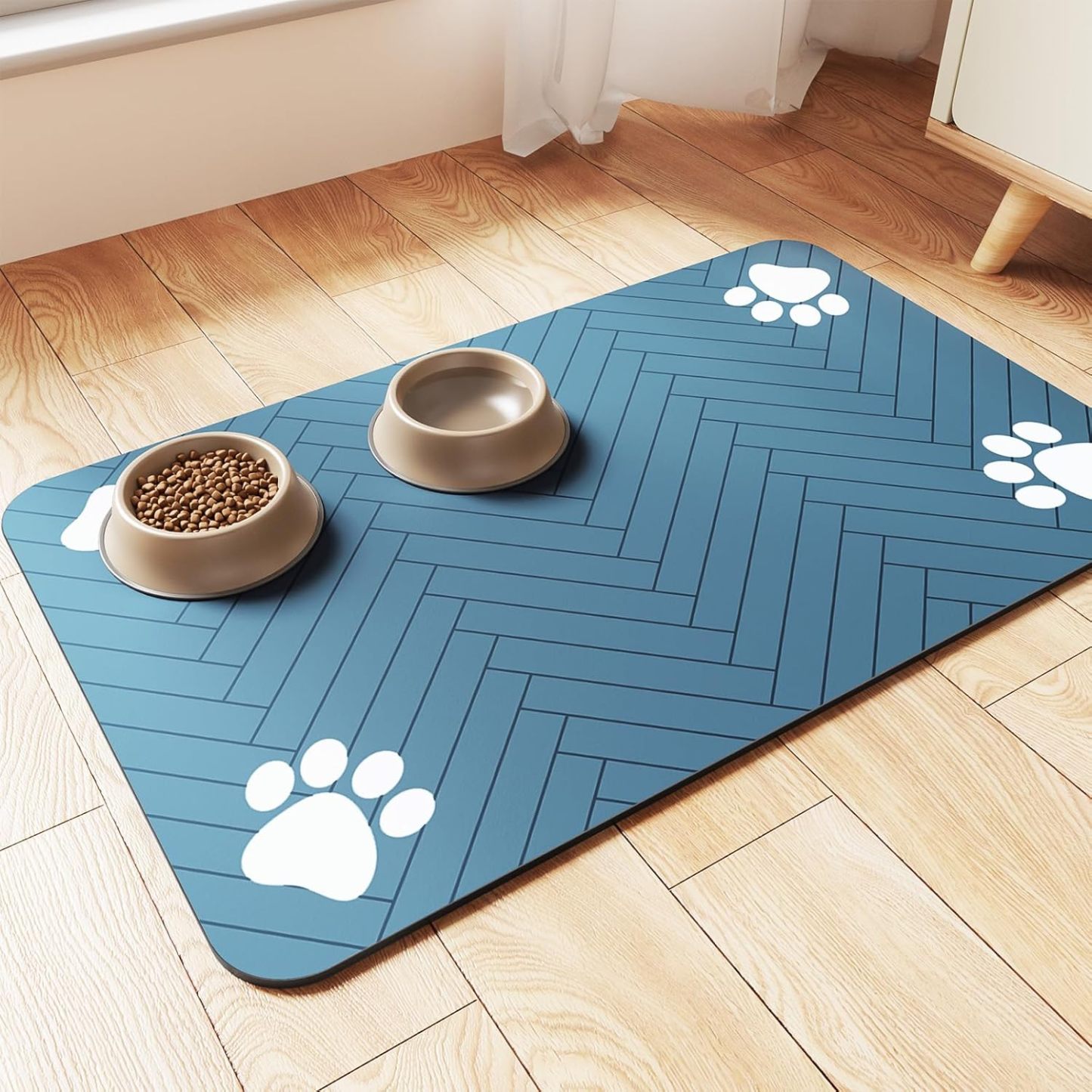 Pet Feeding Mat-Absorbent Pet Placemat for Food and Water Bowl