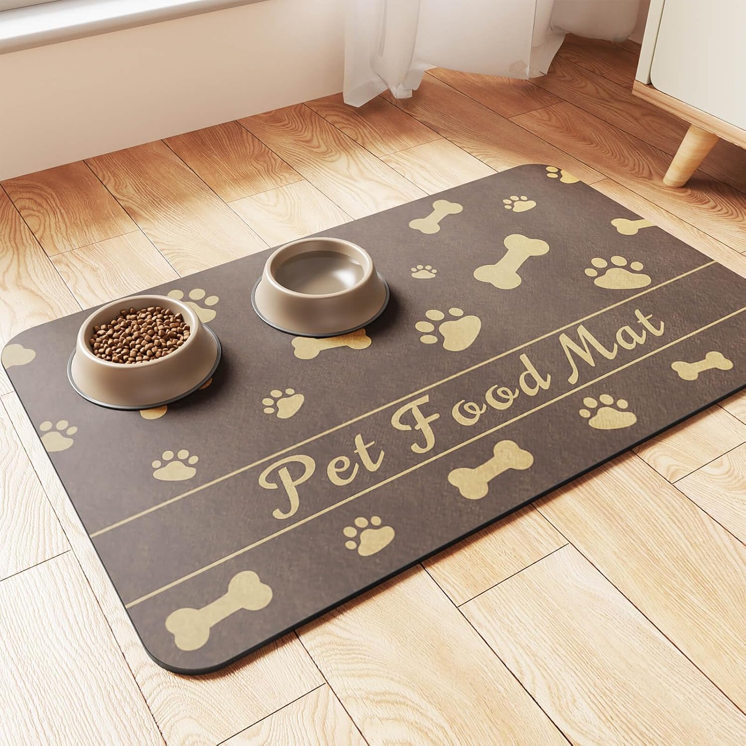 Pet Feeding Mat-Absorbent Pet Placemat for Food and Water Bowl