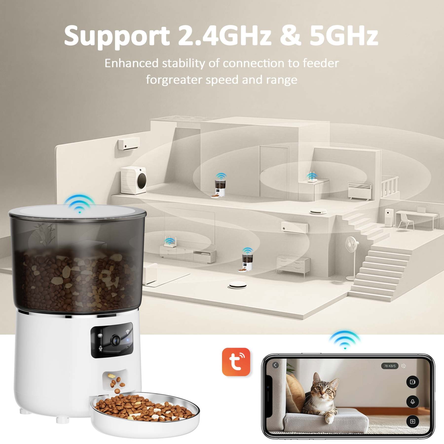 Automatic Cat Feeders with 304 Stainless Steel Bowl,4L Automatic Cat Food Dispenser with 1080P Camera