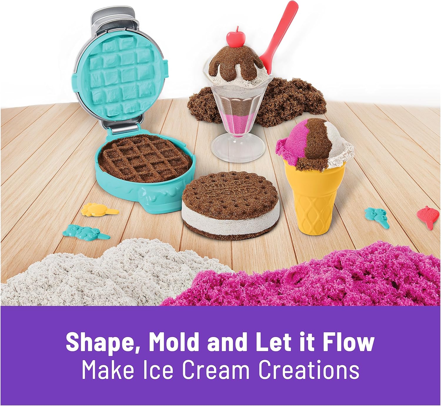 Kinetic Sand Scents, Ice Cream Treats Playset, Easter Basket Stuffers, Includes 3 Scented Colors of Moldable Play Sand & 6 Tools, Sensory Toys for Kids