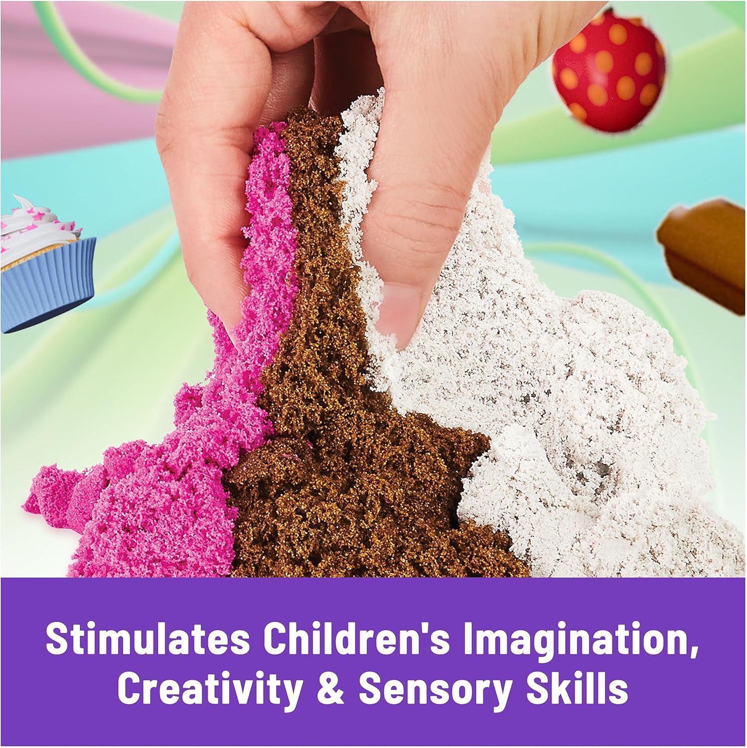 Kinetic Sand Scents, Ice Cream Treats Playset, Easter Basket Stuffers, Includes 3 Scented Colors of Moldable Play Sand & 6 Tools, Sensory Toys for Kids