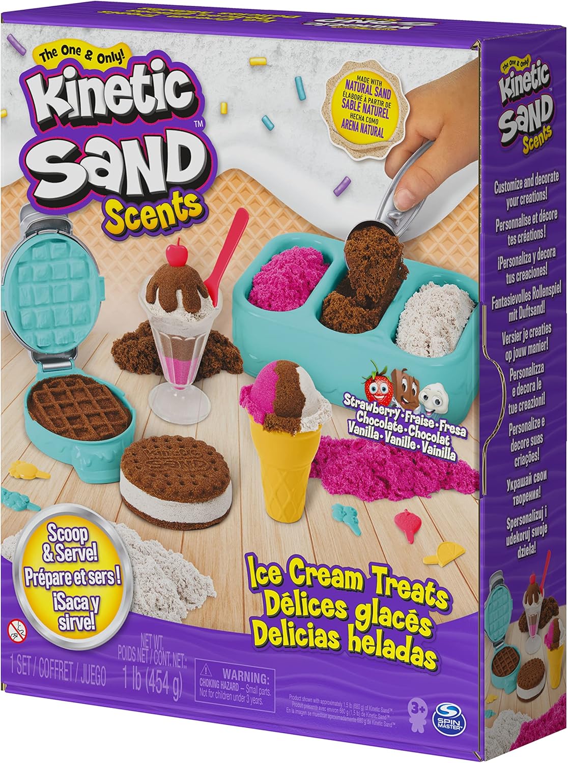 Kinetic Sand Scents, Ice Cream Treats Playset, Easter Basket Stuffers, Includes 3 Scented Colors of Moldable Play Sand & 6 Tools, Sensory Toys for Kids