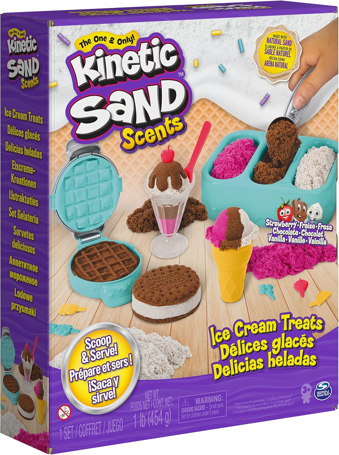 Kinetic Sand Scents, Ice Cream Treats Playset, Easter Basket Stuffers, Includes 3 Scented Colors of Moldable Play Sand & 6 Tools, Sensory Toys for Kids
