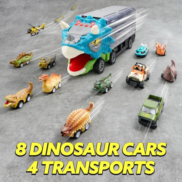 ⏰ LAST DAY 60% OFF 💥 13 in 1 Dinosaur Toys for Kids 3-5, Dinosaur Truck with 12 Pull Back Cars, Birthday Gifts Toys for 3 4 5+ Year Old Boy, Transport Carrier Truck for Toddlers, Christmas Great Gifts for Grandkids