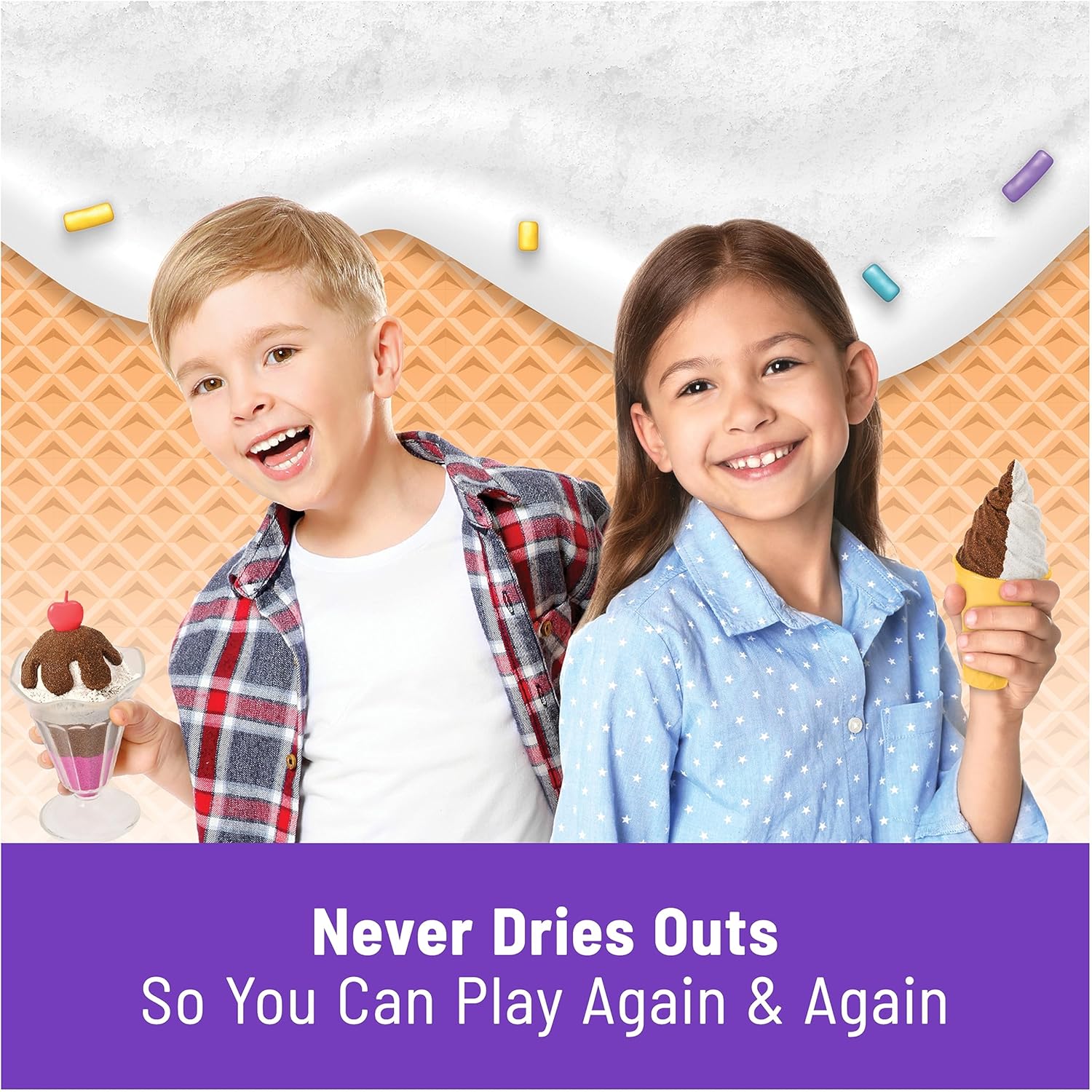 Kinetic Sand Scents, Ice Cream Treats Playset, Easter Basket Stuffers, Includes 3 Scented Colors of Moldable Play Sand & 6 Tools, Sensory Toys for Kids