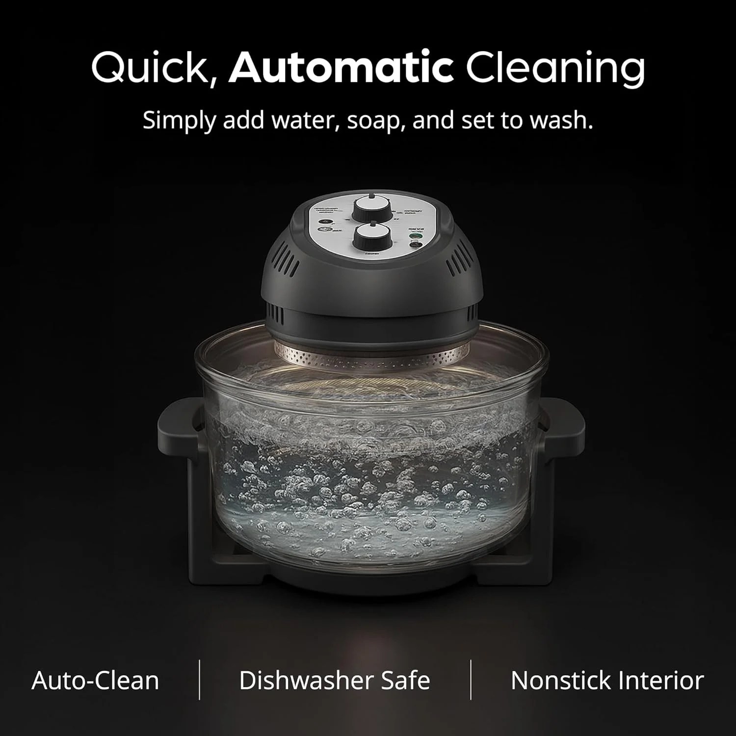 🎉Last Day 60% OFF⏰️ GraniteStone Air Fryer Toaster Oven Combo 16Qt Kitchen Countertop Convection Rotisserie 1300W Large Glass Bowl, Black