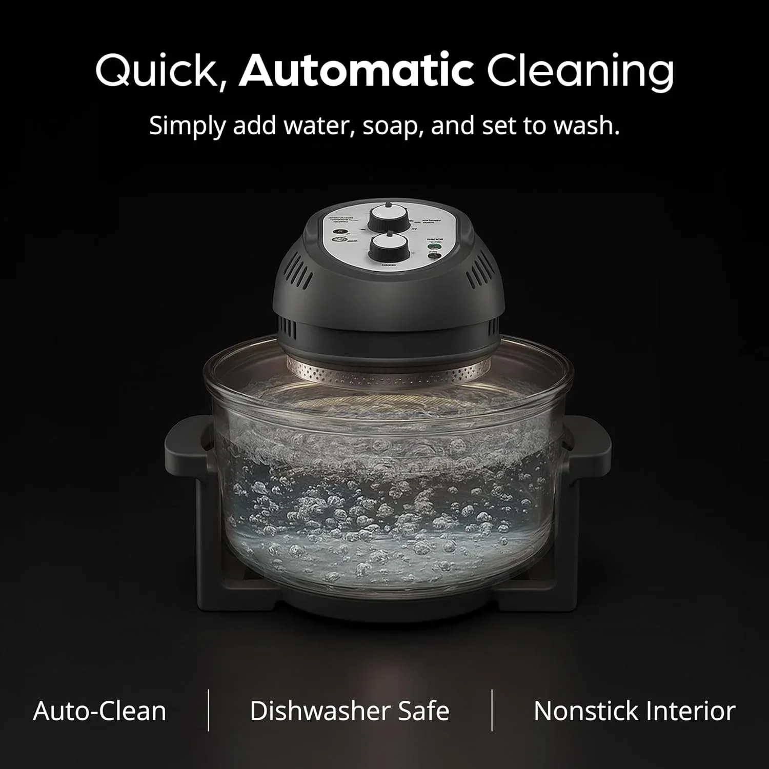 🎉Last Day 60% OFF⏰️ GraniteStone Air Fryer Toaster Oven Combo 16Qt Kitchen Countertop Convection Rotisserie 1300W Large Glass Bowl, Black