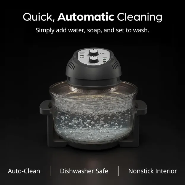 🎉Last Day 60% OFF⏰️ GraniteStone Air Fryer Toaster Oven Combo 16Qt Kitchen Countertop Convection Rotisserie 1300W Large Glass Bowl, Black