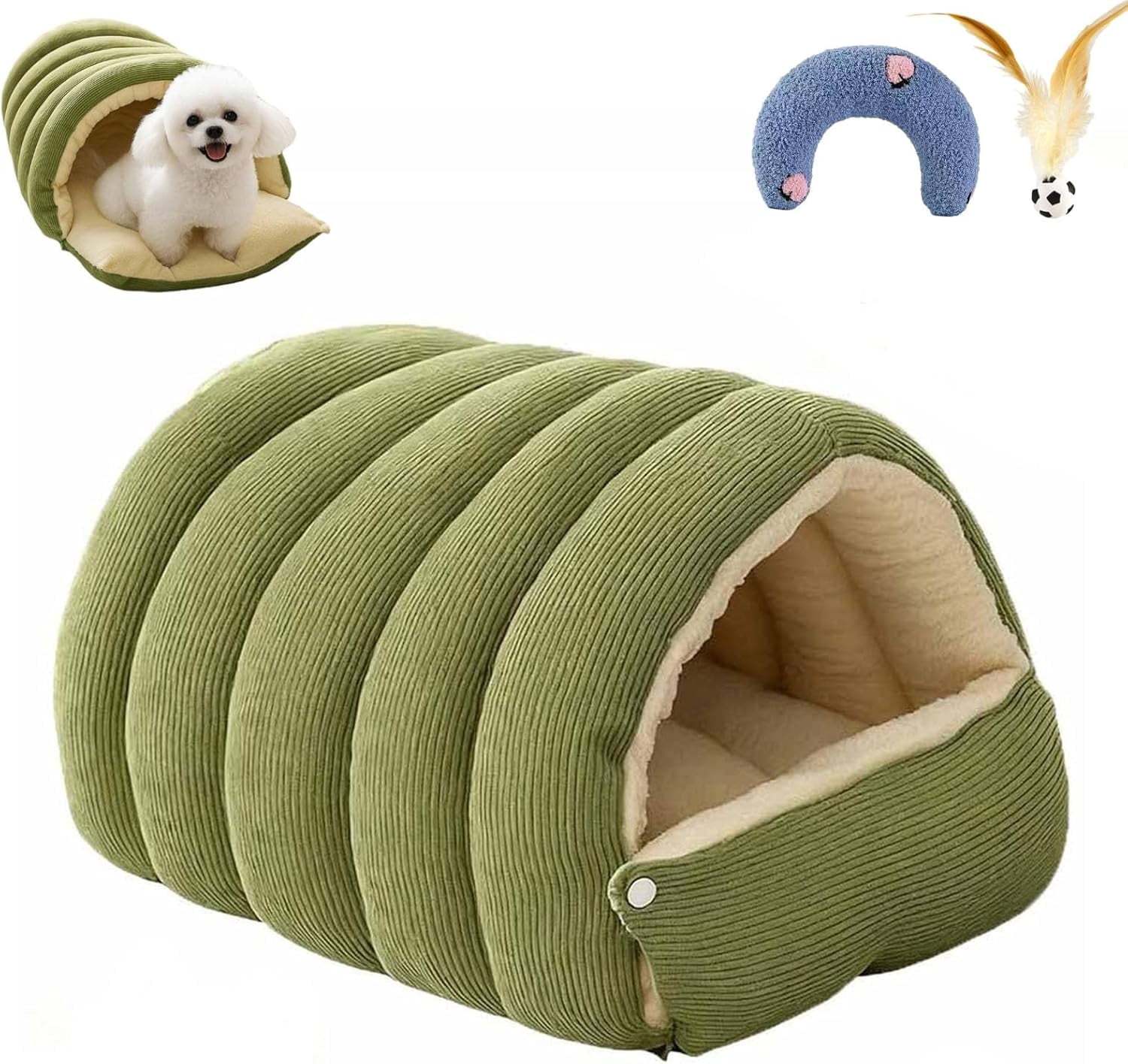 Cozy Monster Cat Bed, Niopets Cave Style Pet Bed Non-Slip Removable Washable, Fleece Soft Cat Sleeping Bag Tent with Removable Cushion Indoor (Purple, Large)