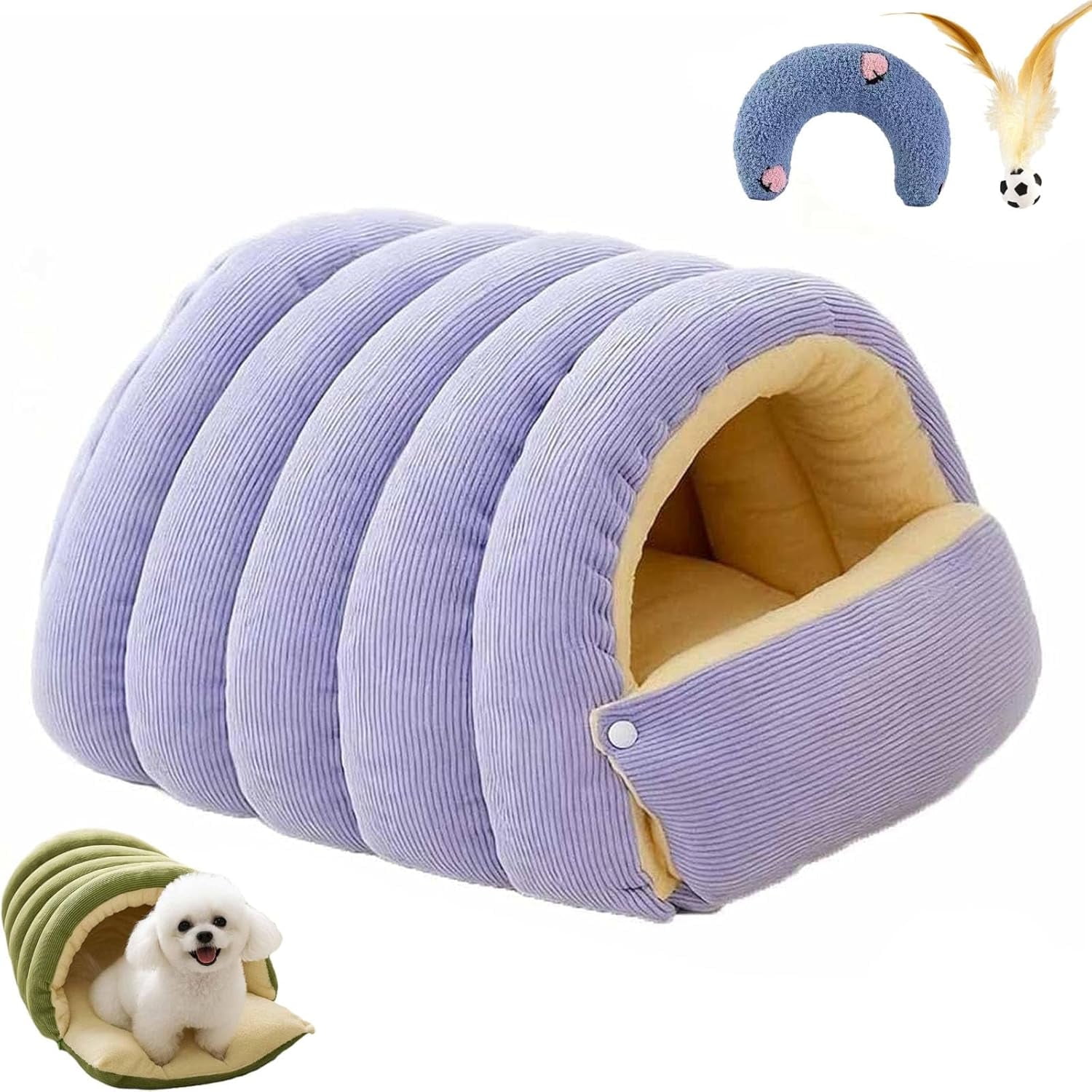 Cozy Monster Cat Bed, Niopets Cave Style Pet Bed Non-Slip Removable Washable, Fleece Soft Cat Sleeping Bag Tent with Removable Cushion Indoor (Purple, Large)