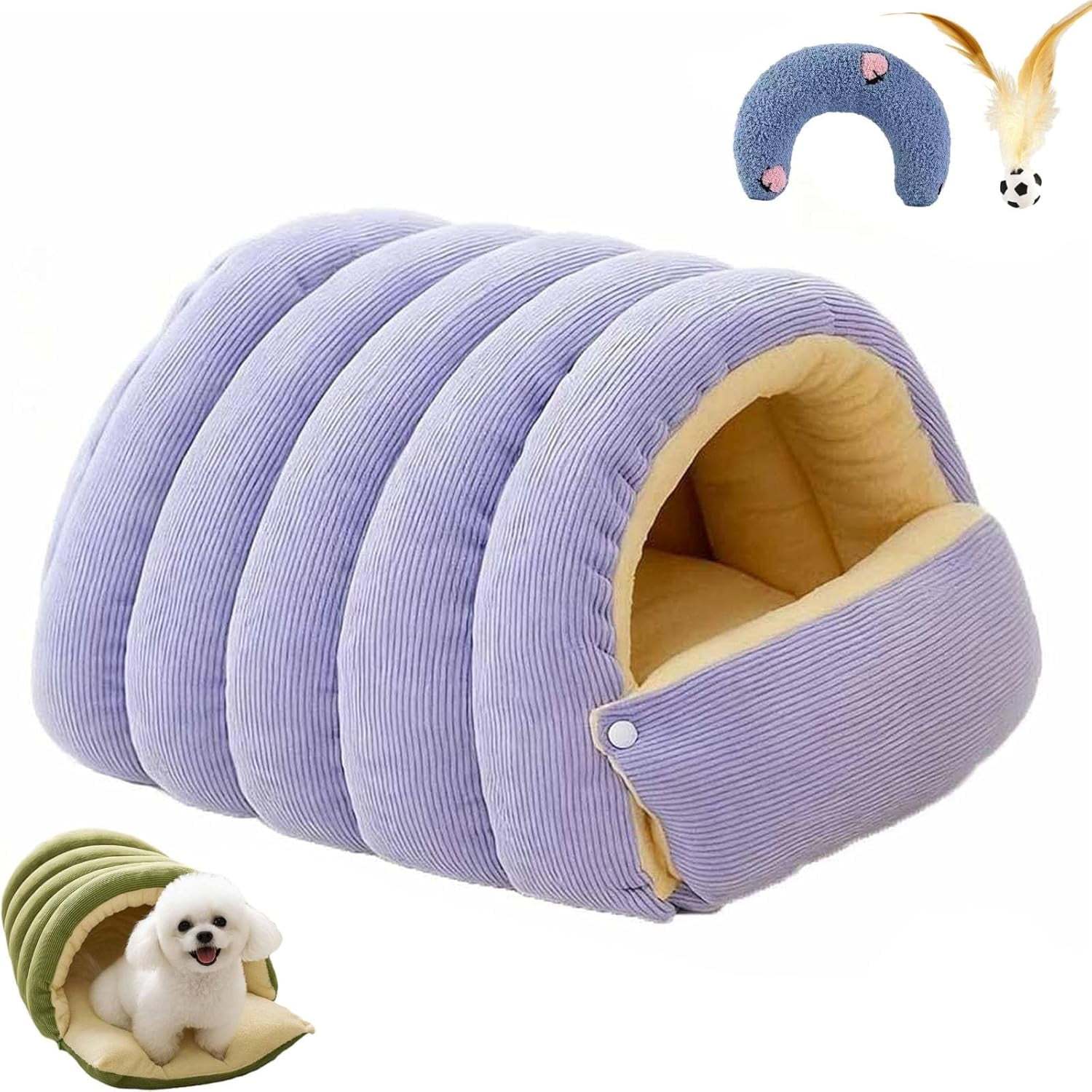 Cozy Monster Cat Bed, Niopets Cave Style Pet Bed Non-Slip Removable Washable, Fleece Soft Cat Sleeping Bag Tent with Removable Cushion Indoor (Purple, Large)