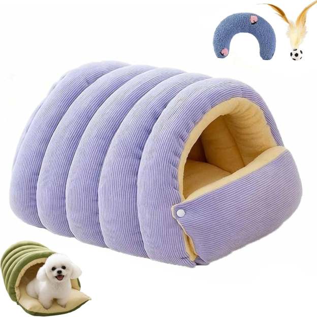 Cozy Monster Cat Bed, Niopets Cave Style Pet Bed Non-Slip Removable Washable, Fleece Soft Cat Sleeping Bag Tent with Removable Cushion Indoor (Purple, Large)