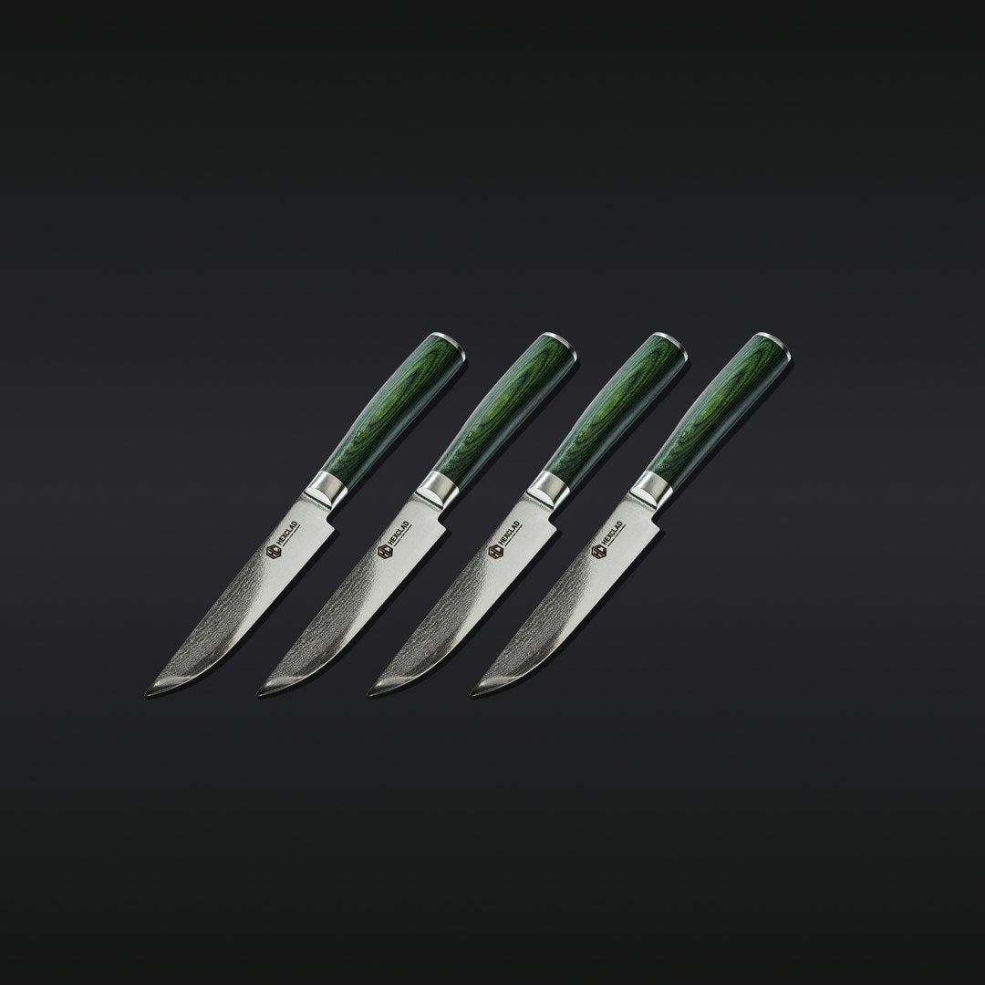 4 pc Japanese Damascus Steel Steak Knife Set - V2