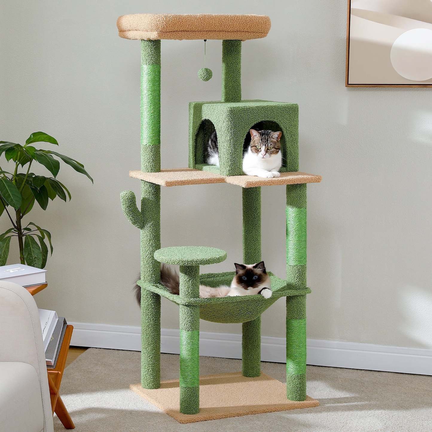 Cat Tree for Large Cats 56"Tall Cat Tower Condo with Scratching Post for Indoor Cats,Gray