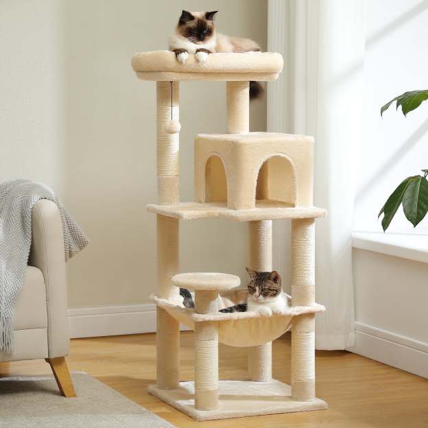 Cat Tree for Large Cats 56"Tall Cat Tower Condo with Scratching Post for Indoor Cats,Gray