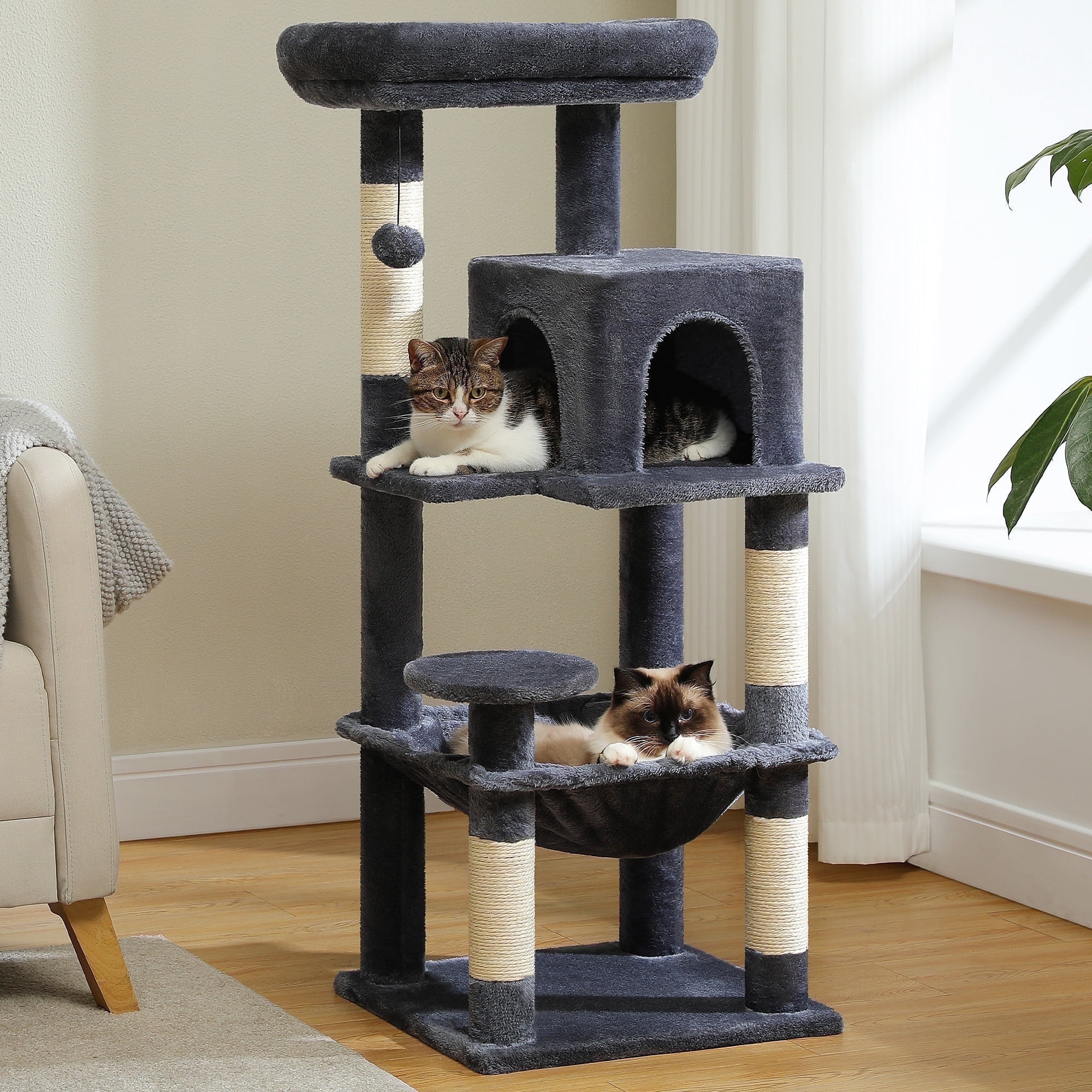 Cat Tree for Large Cats 56"Tall Cat Tower Condo with Scratching Post for Indoor Cats,Gray