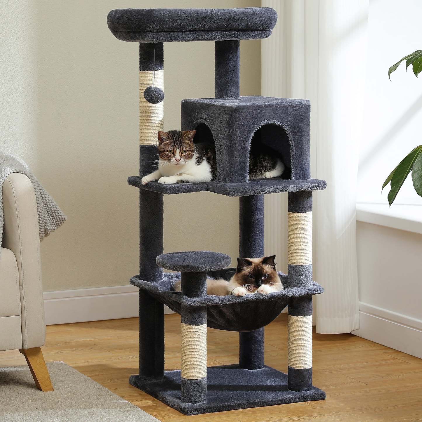 Cat Tree for Large Cats 56"Tall Cat Tower Condo with Scratching Post for Indoor Cats,Gray