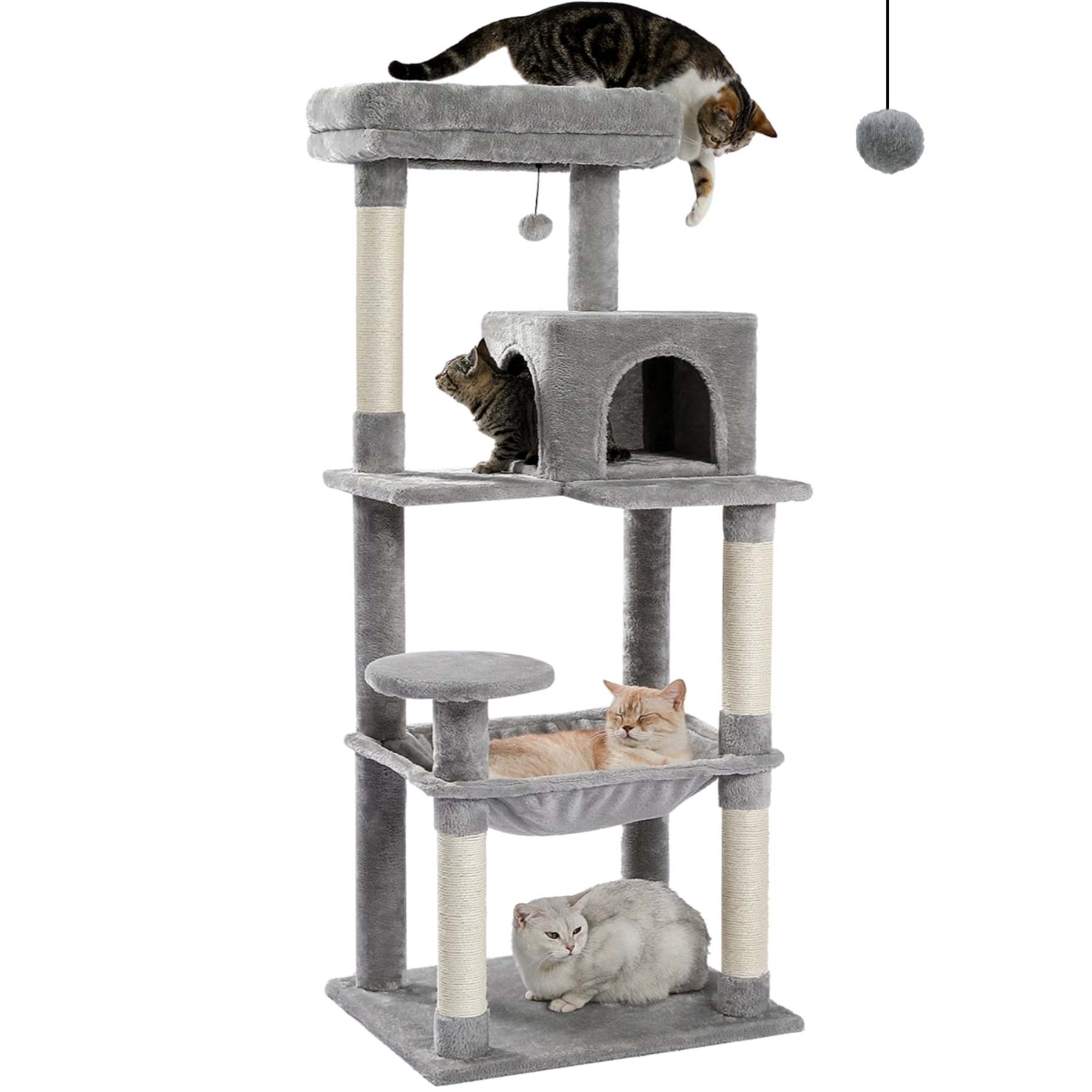 Cat Tree for Large Cats 56"Tall Cat Tower Condo with Scratching Post for Indoor Cats,Gray