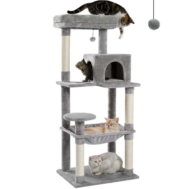 Cat Tree for Large Cats 56"Tall Cat Tower Condo with Scratching Post for Indoor Cats,Gray