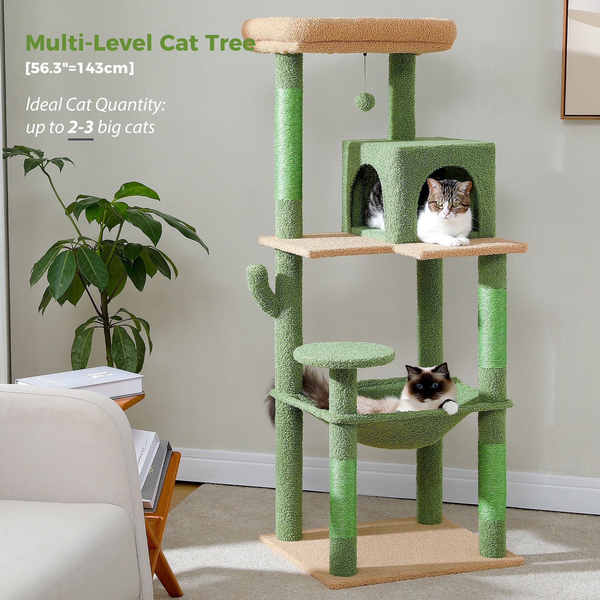 Cat Tree for Large Cats 56"Tall Cat Tower Condo with Scratching Post for Indoor Cats,Gray