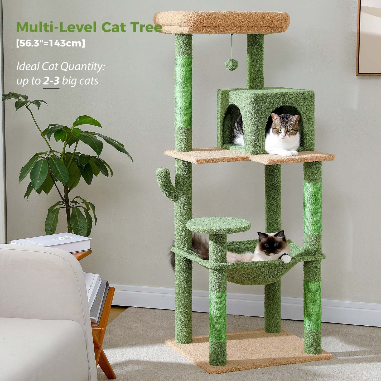 Cat Tree for Large Cats 56"Tall Cat Tower Condo with Scratching Post for Indoor Cats,Gray