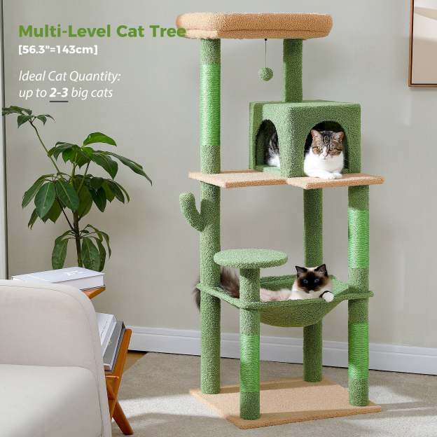 Cat Tree for Large Cats 56"Tall Cat Tower Condo with Scratching Post for Indoor Cats,Gray