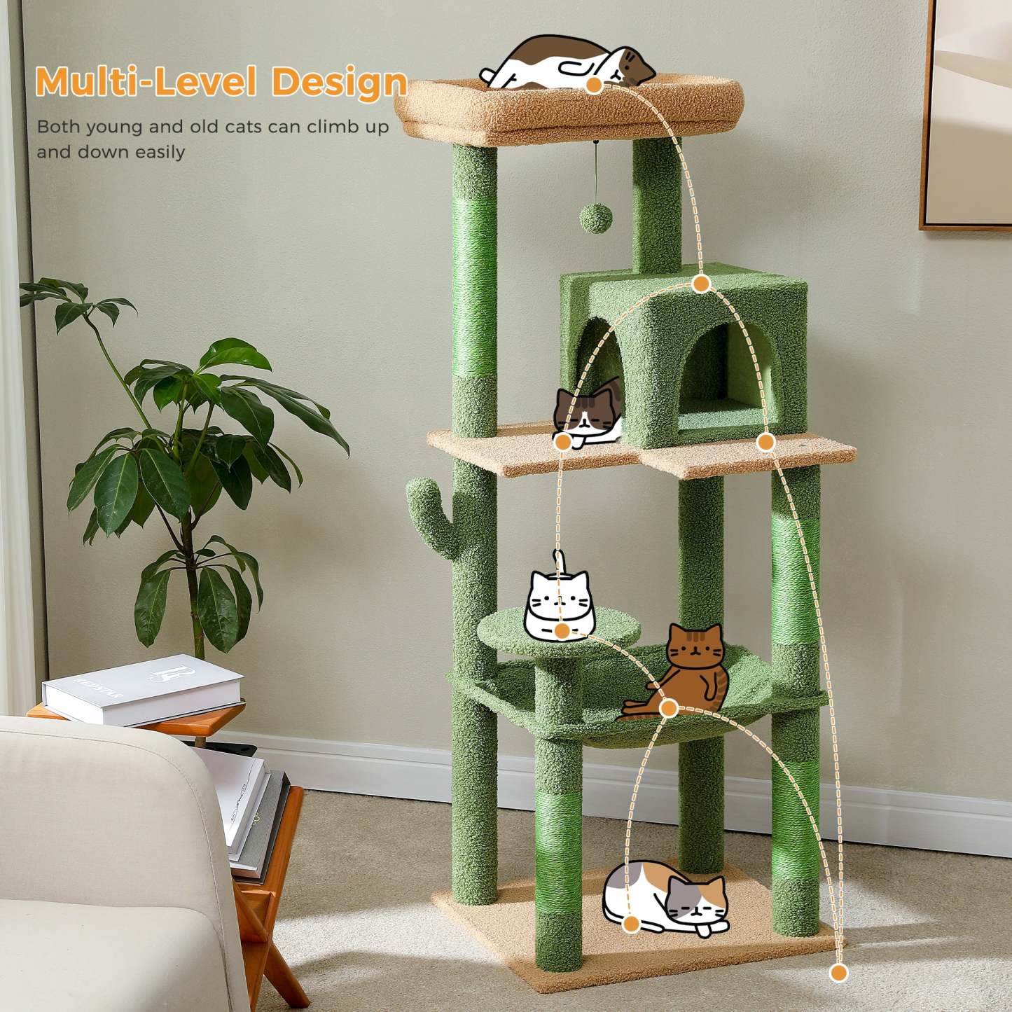  Cat Tree for Large Cats 56"Tall Cat Tower Condo with Scratching Post for Indoor Cats,Gray