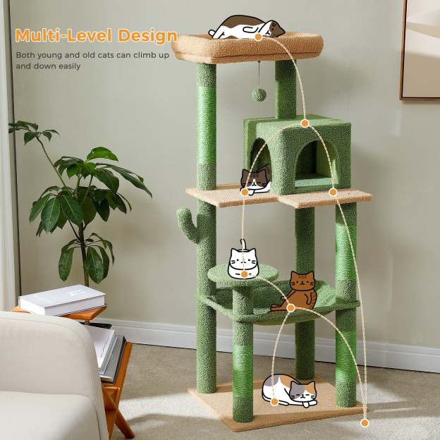  Cat Tree for Large Cats 56"Tall Cat Tower Condo with Scratching Post for Indoor Cats,Gray