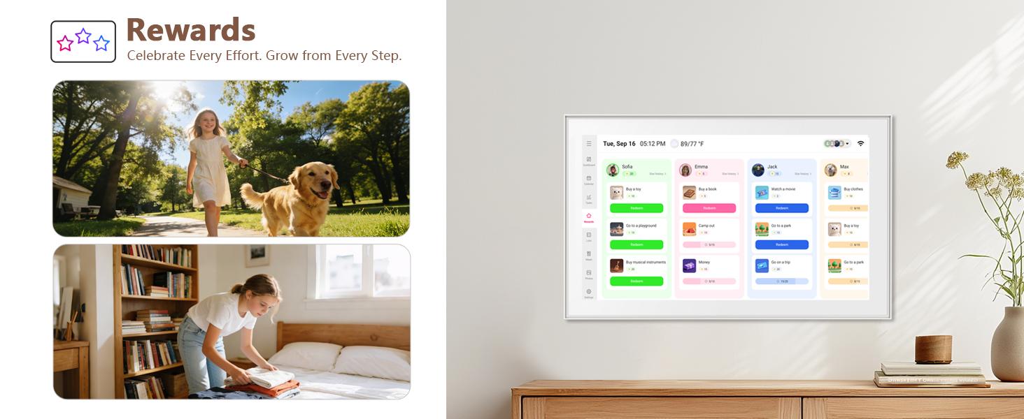 Smart Digital Wall Electronic Calendar - IPS HD Touchscreen, Multiple Apps, Weather Info, Bidirectional Operation, Color Differentiation, Customized Views, Family Dinner Plan Planner, Camera Accessory with Photo Frame Functionality,