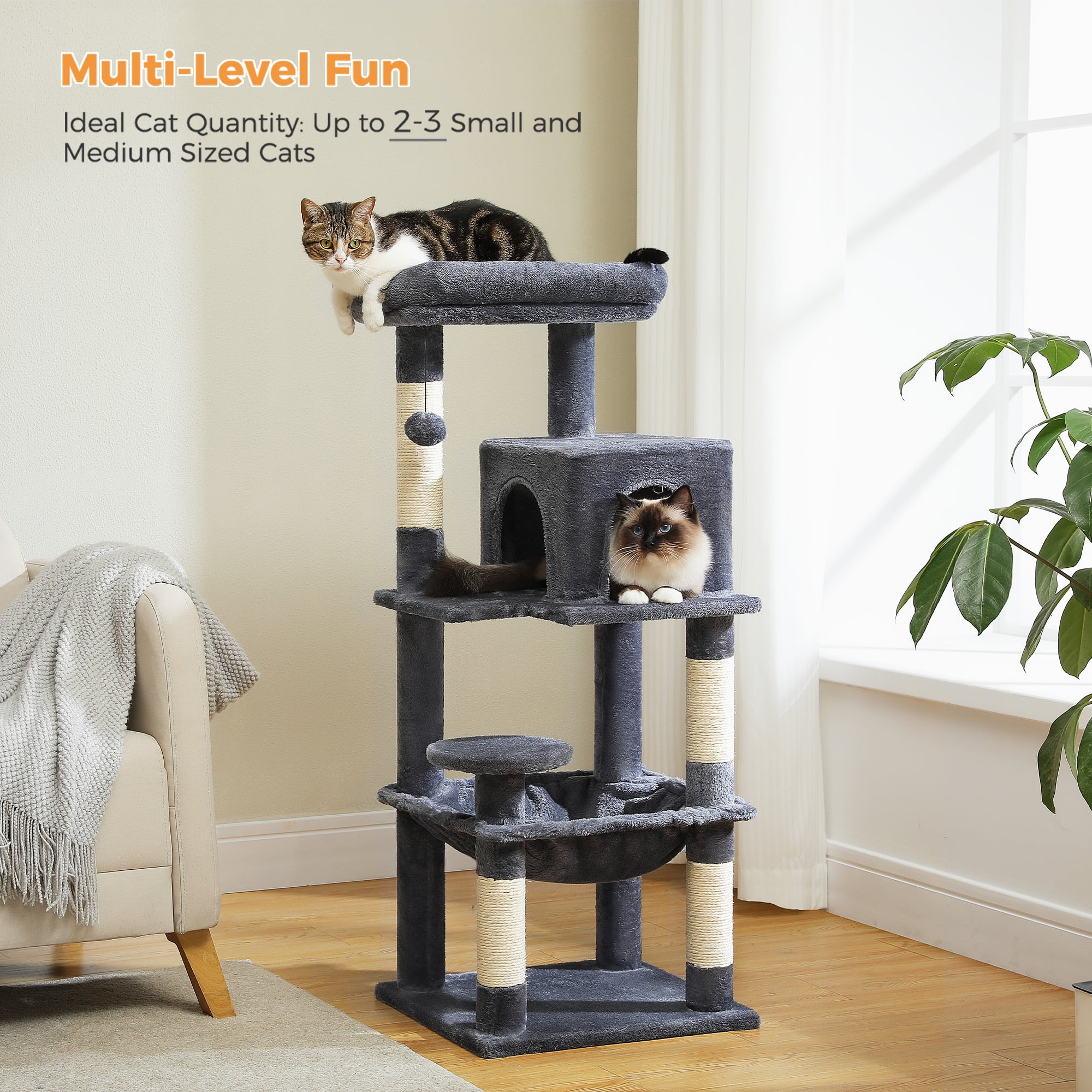 Cat Tree for Large Cats 56"Tall Cat Tower Condo with Scratching Post for Indoor Cats,Gray