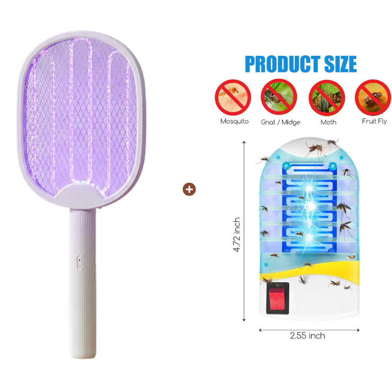 50K+ SOLD! 🏆 2‑in‑1 Foldable Mosquito Swatter – Manual zap + UV auto trap. USB rechargeable, folds flat for storage. Sleep bite‑free tonight!