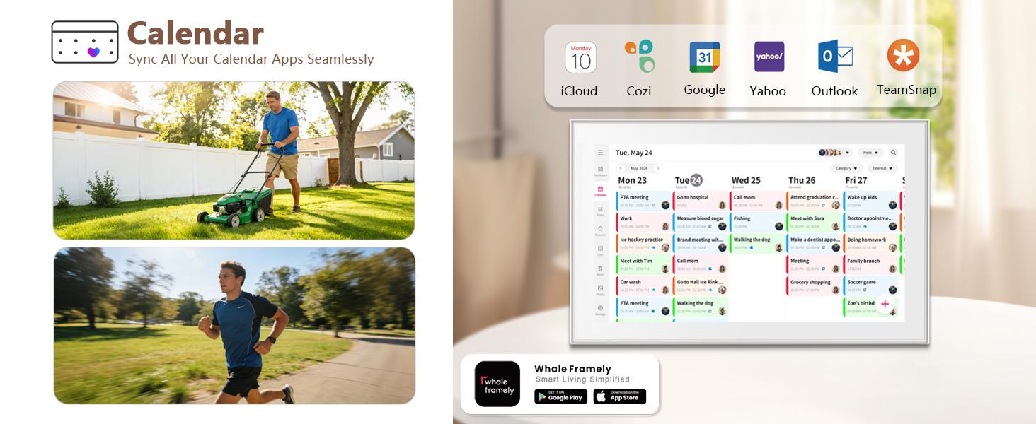Smart Digital Wall Electronic Calendar - IPS HD Touchscreen, Multiple Apps, Weather Info, Bidirectional Operation, Color Differentiation, Customized Views, Family Dinner Plan Planner, Camera Accessory with Photo Frame Functionality,