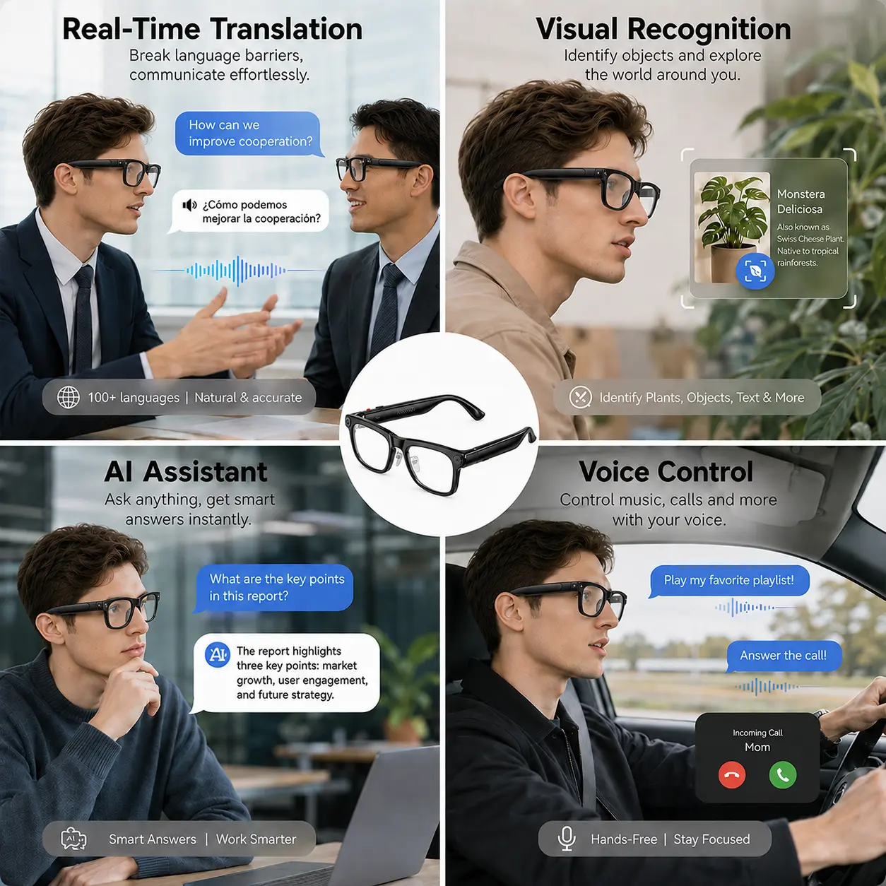 LUSBY Smart AI Camera Glasses, Bluetooth