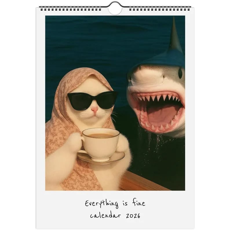 😼🍹Everything is Fine Meme Cat Wall Calendar 2026
