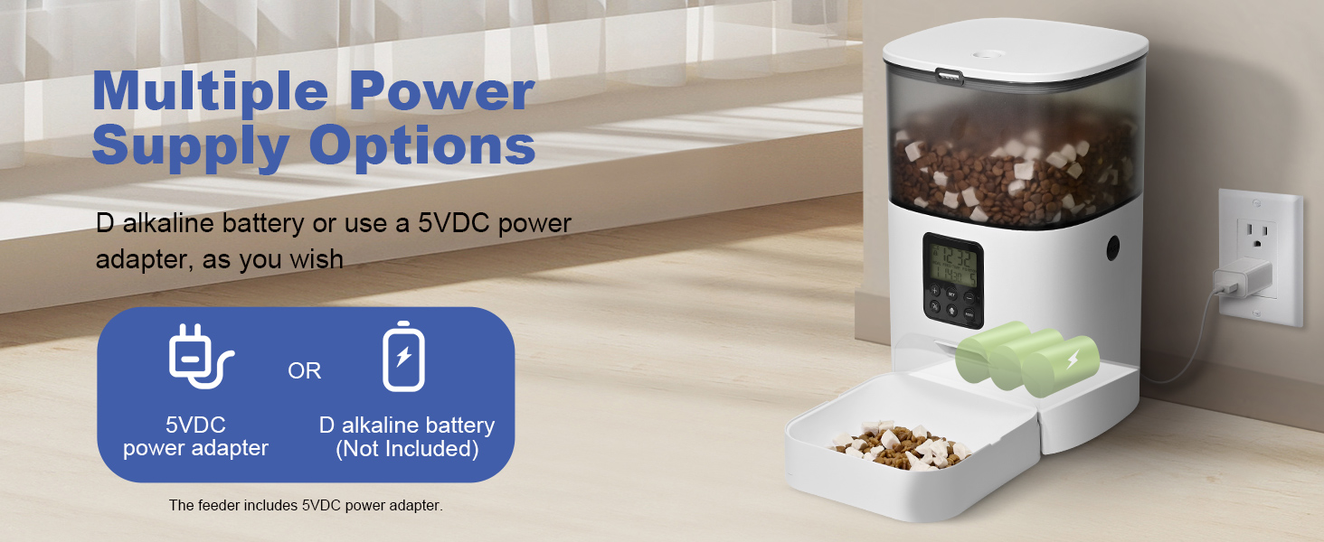 Multiple power supply options cat feeder