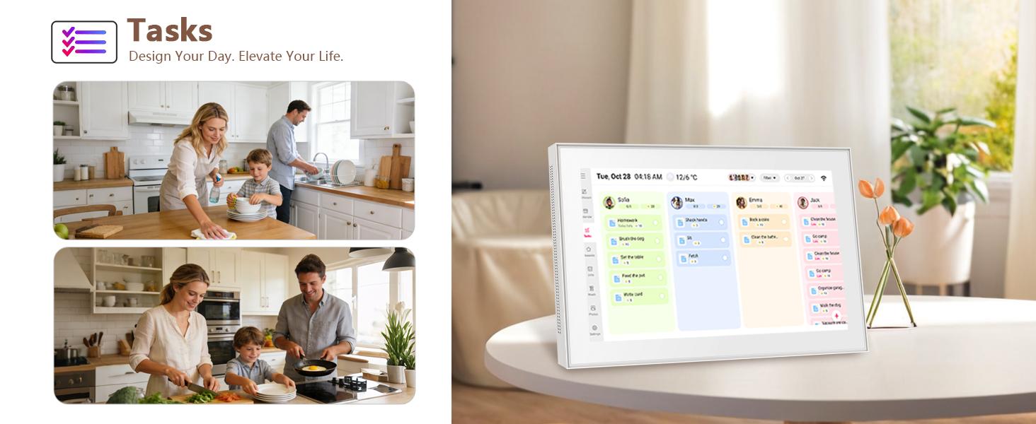 Smart Digital Wall Electronic Calendar - IPS HD Touchscreen, Multiple Apps, Weather Info, Bidirectional Operation, Color Differentiation, Customized Views, Family Dinner Plan Planner, Camera Accessory with Photo Frame Functionality,