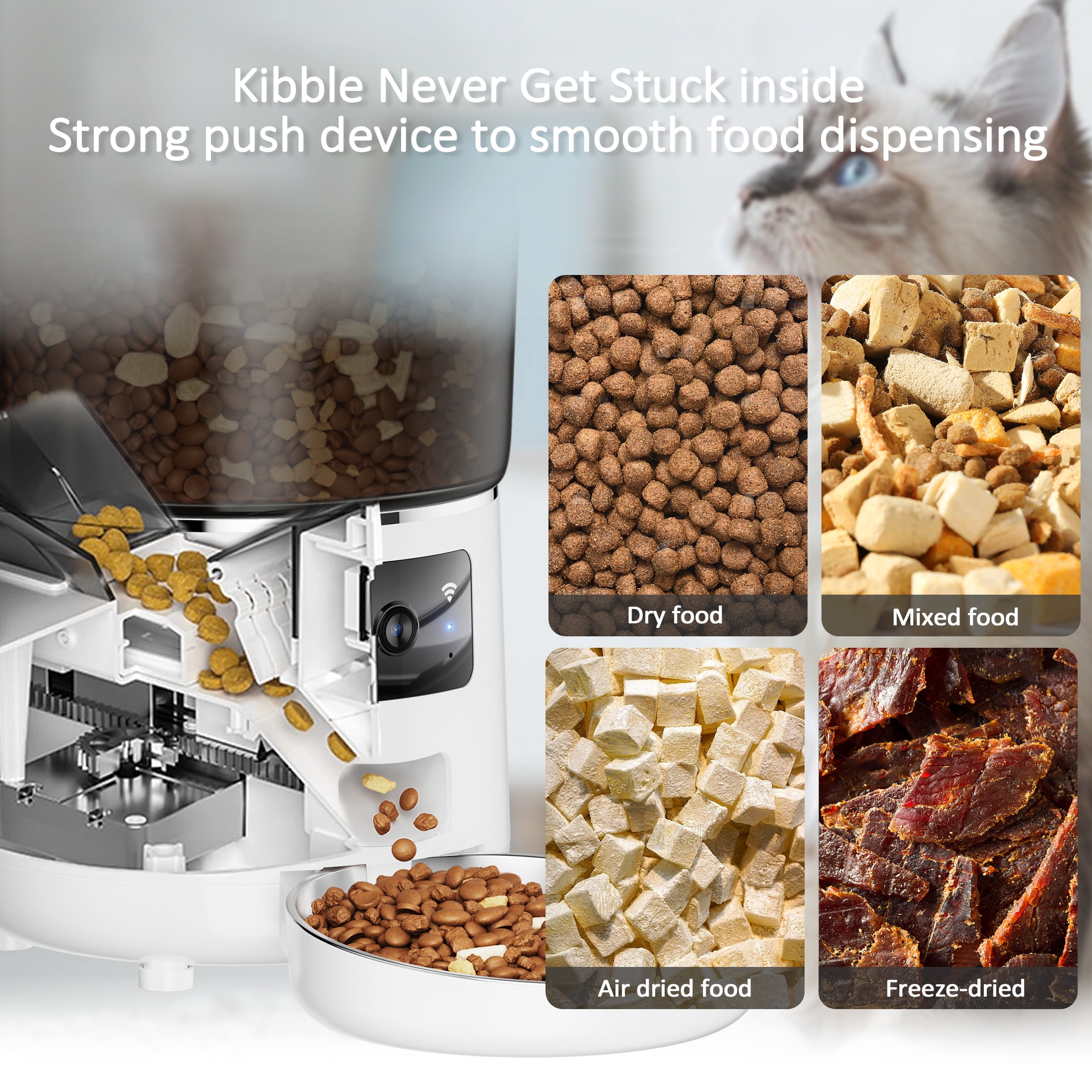 Automatic Cat Feeders with 304 Stainless Steel Bowl,4L Automatic Cat Food Dispenser with 1080P Camera