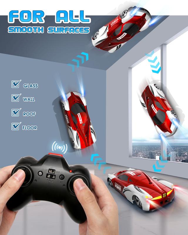 Wall Climbing Car，Electric Remote Toy Racing, with LED Light High-Speed Hobby Toy Vehicle, RC Car Gifts Age 3 4 5 6 7 8 9 Year Old Boys Girls(Red）