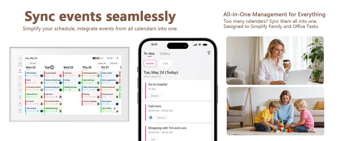 Smart Digital Wall Electronic Calendar - IPS HD Touchscreen, Multiple Apps, Weather Info, Bidirectional Operation, Color Differentiation, Customized Views, Family Dinner Plan Planner, Camera Accessory with Photo Frame Functionality,