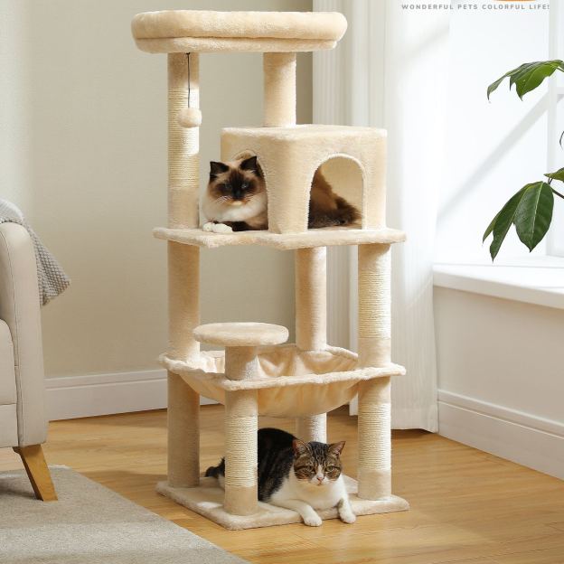 Cat Tree for Large Cats 56"Tall Cat Tower Condo with Scratching Post for Indoor Cats,Gray