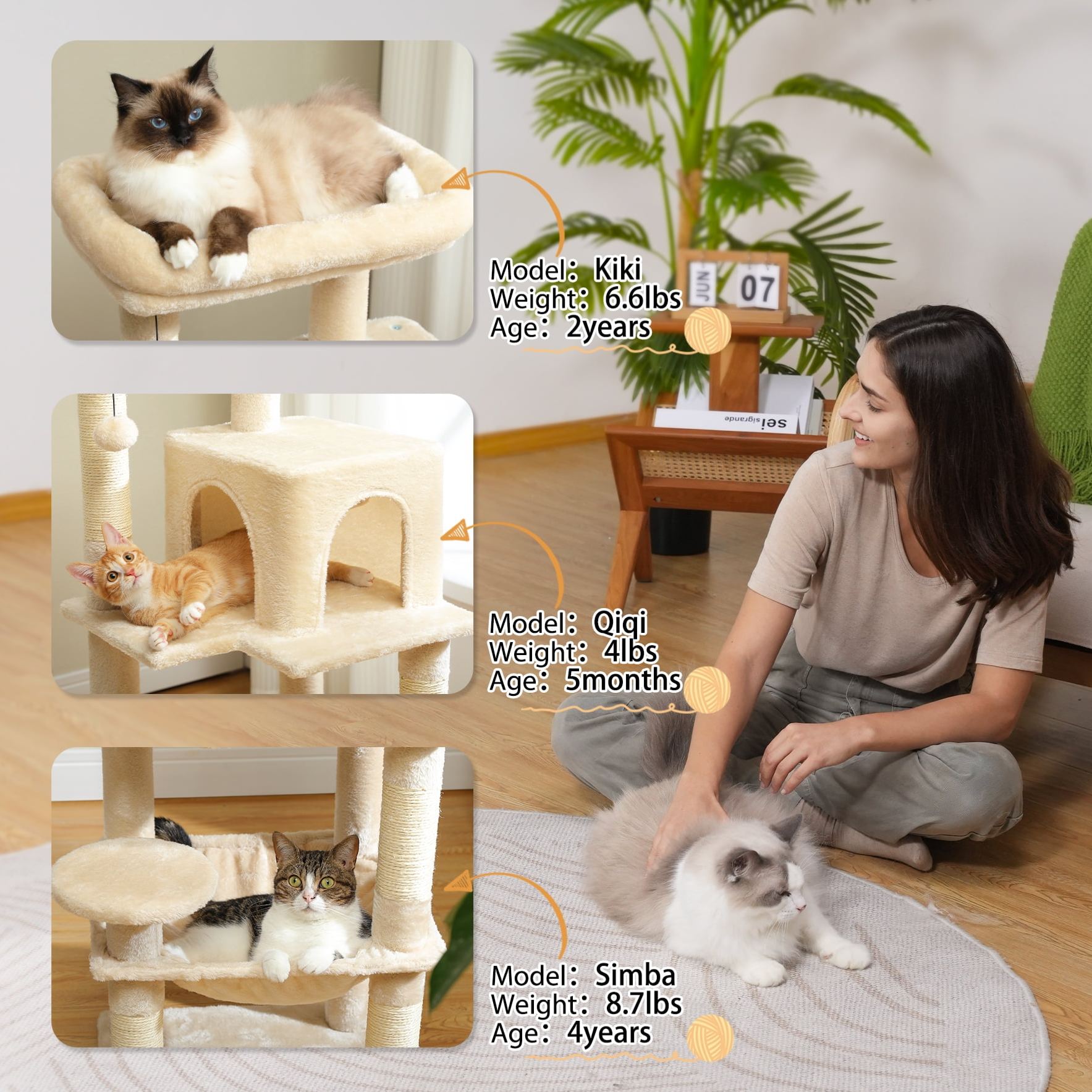  Cat Tree for Large Cats 56"Tall Cat Tower Condo with Scratching Post for Indoor Cats,Gray