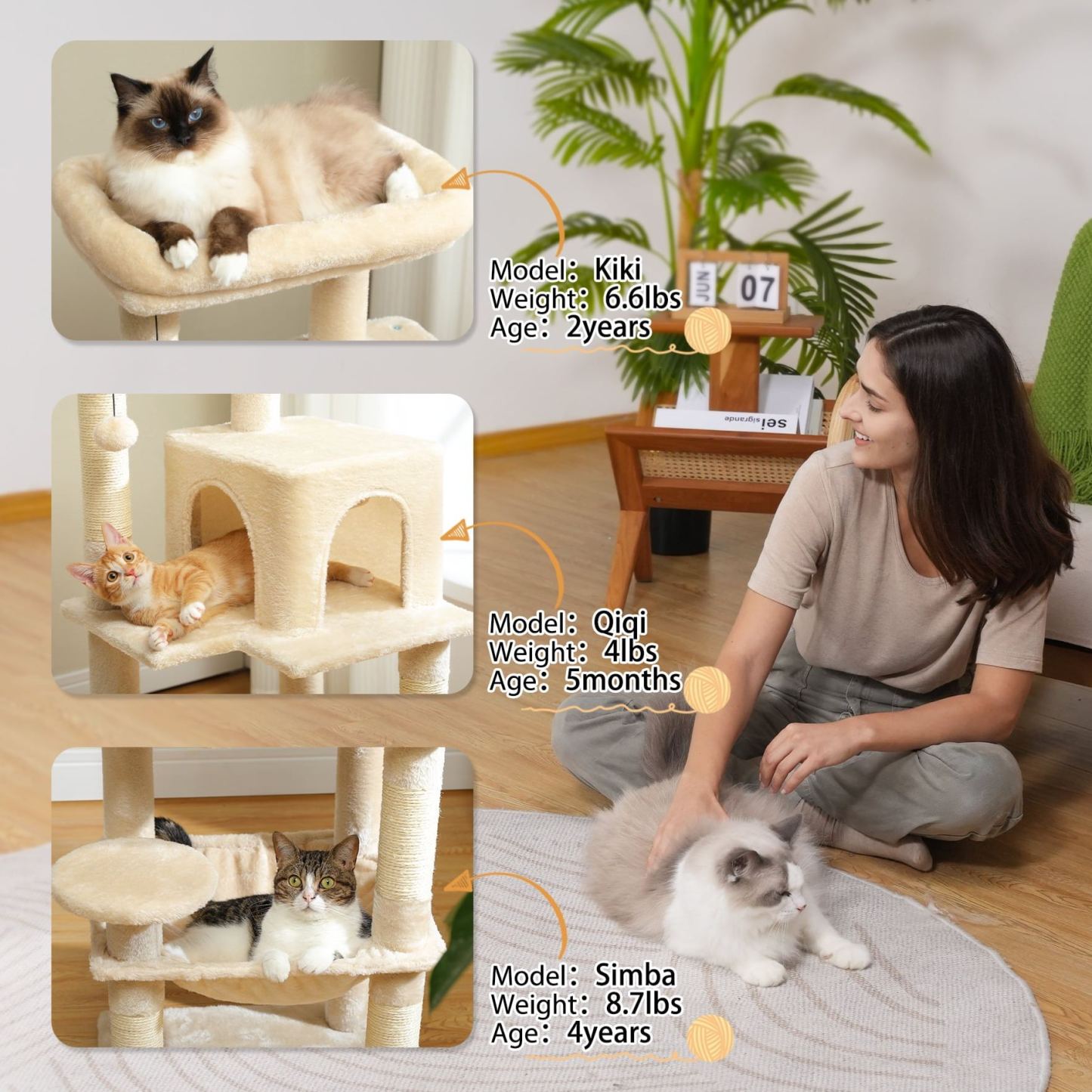  Cat Tree for Large Cats 56"Tall Cat Tower Condo with Scratching Post for Indoor Cats,Gray