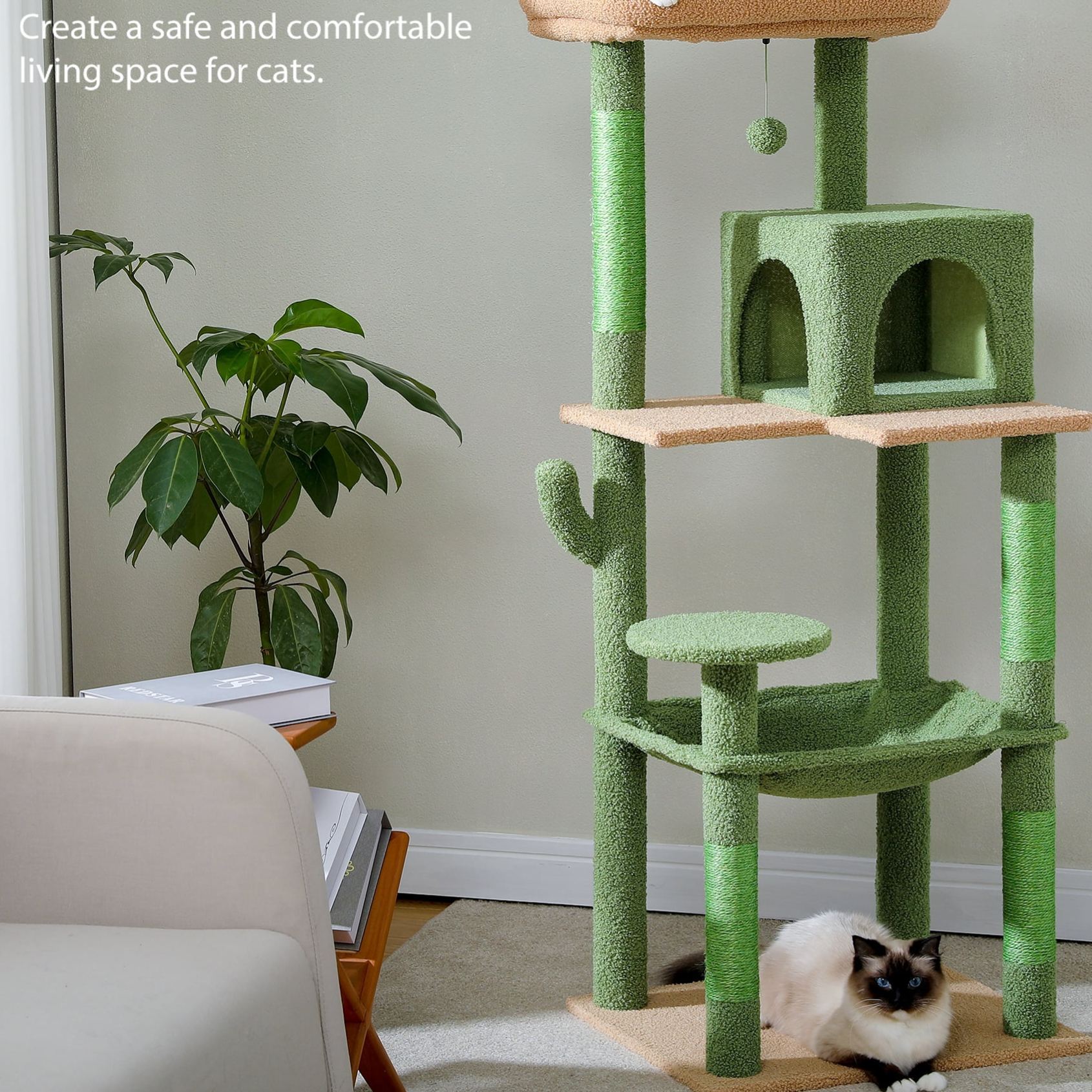 Cat Tree for Large Cats 56"Tall Cat Tower Condo with Scratching Post for Indoor Cats,Gray