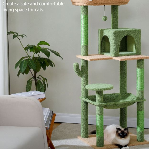 Cat Tree for Large Cats 56"Tall Cat Tower Condo with Scratching Post for Indoor Cats,Gray