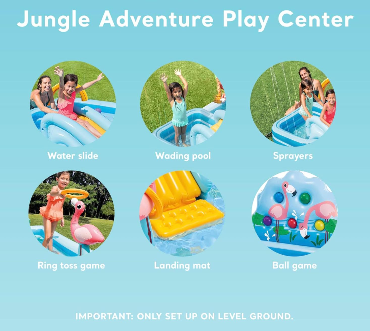 ⏰ Clearance ends in 24 hours! 💥96 x 78 x 28 Ft Inflatable Jungle Adventure Play Center Spray Kiddie Pool with electric air pump