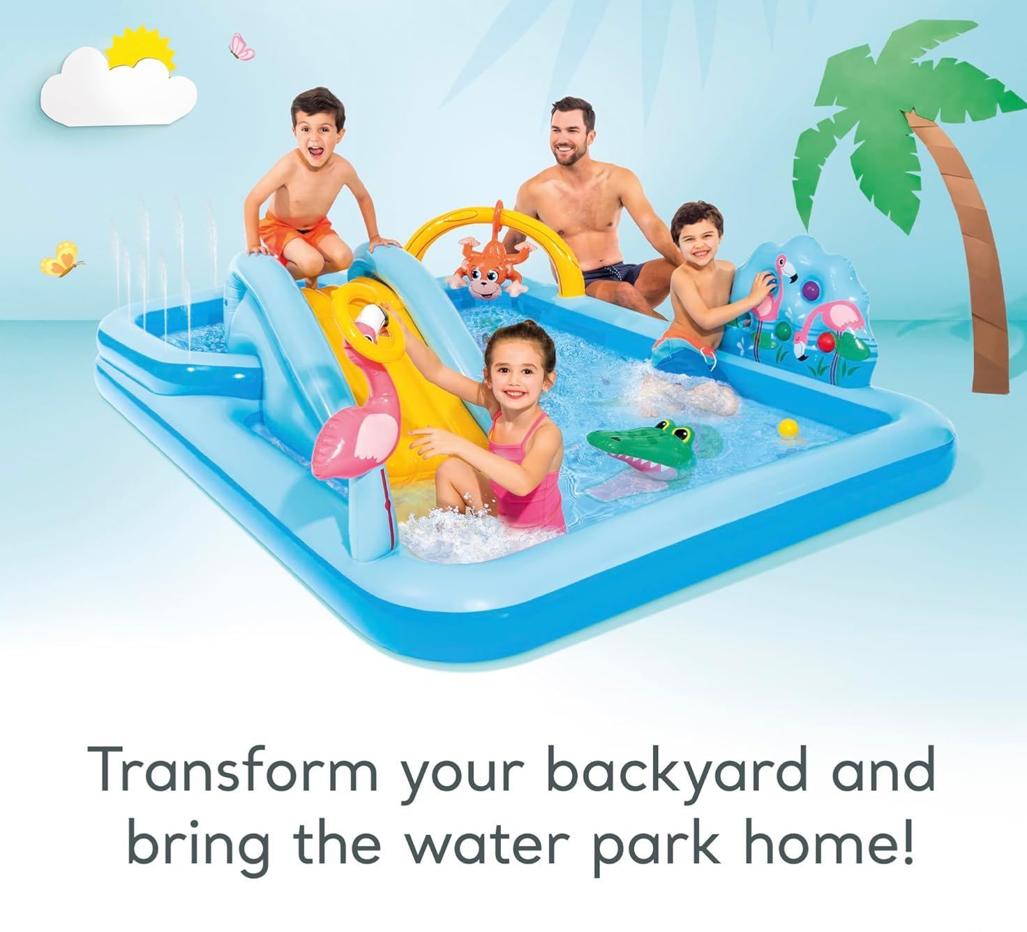 ⏰ Clearance ends in 24 hours! 💥96 x 78 x 28 Ft Inflatable Jungle Adventure Play Center Spray Kiddie Pool with electric air pump