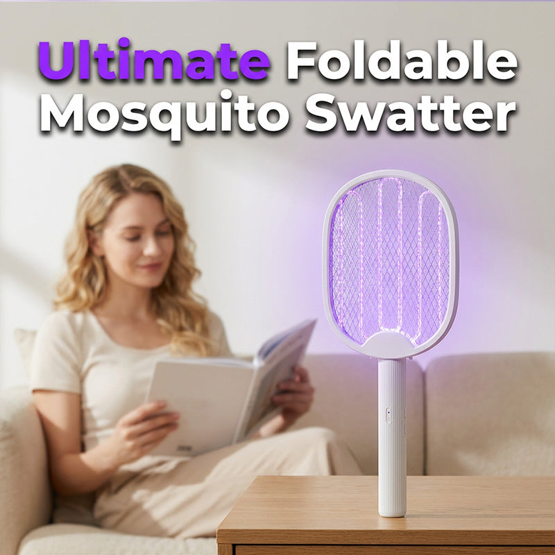 50K+ SOLD! 🏆 2‑in‑1 Foldable Mosquito Swatter – Manual zap + UV auto trap. USB rechargeable, folds flat for storage. Sleep bite‑free tonight!