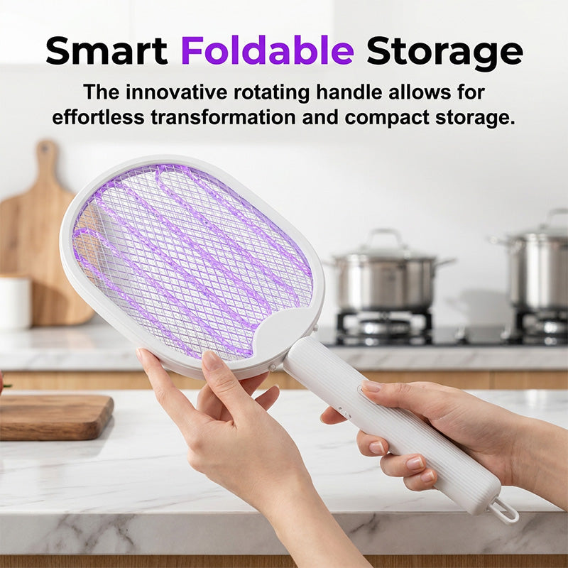 50K+ SOLD! 🏆 2‑in‑1 Foldable Mosquito Swatter – Manual zap + UV auto trap. USB rechargeable, folds flat for storage. Sleep bite‑free tonight!