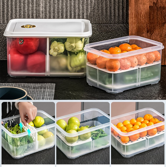 Egymásra rakható átlátszó lefolyórekeszes frissen tartó edény