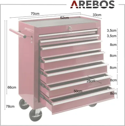 AREBOS Werkstattwagen 7 Schubladen | abschließbar, Antirutschmatten, Rot